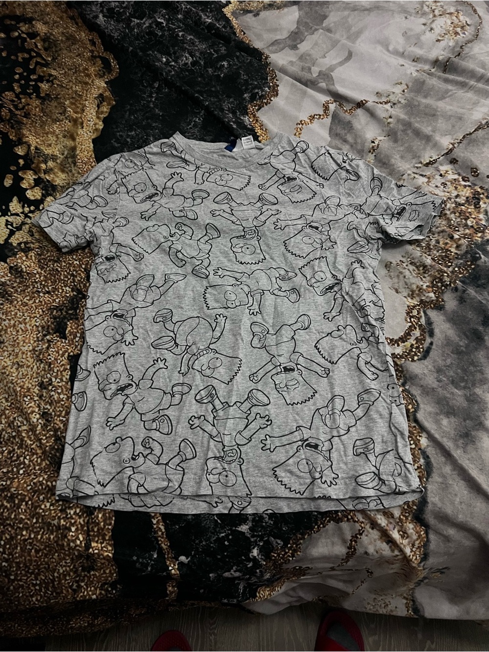 H&M Gray Short Sleeve Tee with Bart Simpson Outline